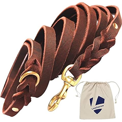 Leatherow Braided Leather Dog Leash 10 Foot - Full Grain Heavy Duty Dog Leashes for Large Medium Small Dogs. 10 Ft Soft Leather Lead | Best for Training Hiking Walking Actual Size (Dark Brown) Cover