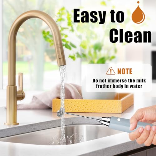 Image of Nahida Cement Gray Milk Frother Wand for Coffee, Frother Handheld Rechargeable Electric Whisk with 3 Heads 3 Speeds Drink Mixer Coffee Frother Foam Maker For Latte, Cappuccino, Hot Chocolate, Egg