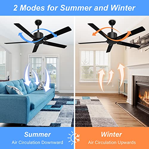 Black Modern 52 Ceiling Fan with Remote Control - Ideal for Indoor and Outdoor Use in Kitchen, Living Room, Farmhouse, and Patios
