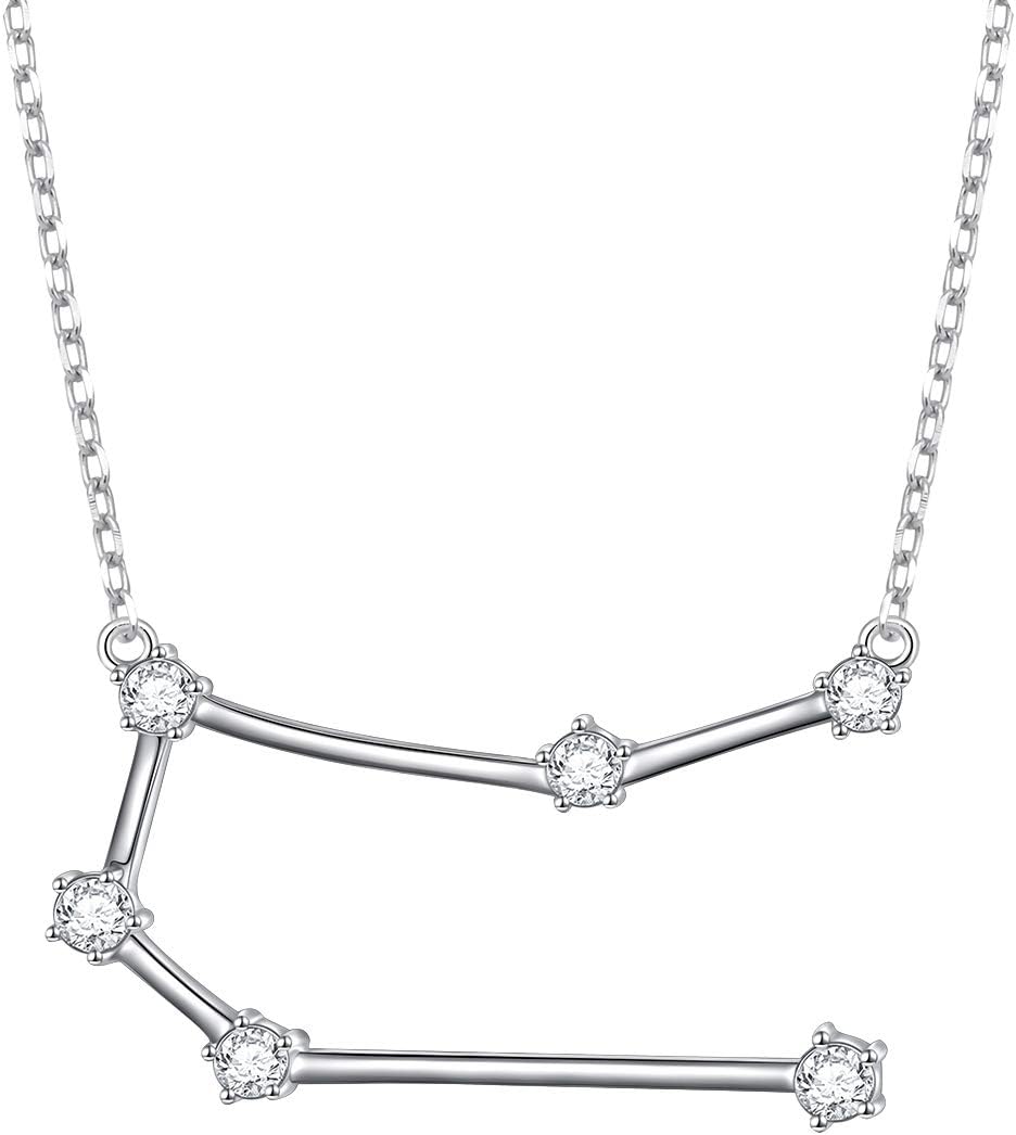 925 Sterling Silver CZ Astrology 12 Constellation Horoscope Sign Astrology Zodiac Star Necklace Birthday Jewelry for Women,18-20 inch