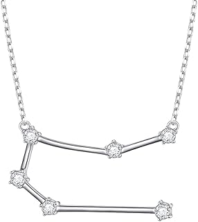 925 Sterling Silver CZ Astrology 12 Constellation Horoscope Sign Astrology Zodiac Star Necklace Birthday Jewelry for Women,18-20 inch