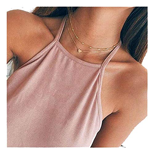LittleB Simple Double-deck Choker Heart Pendant Necklace for women and girls. (Gold)