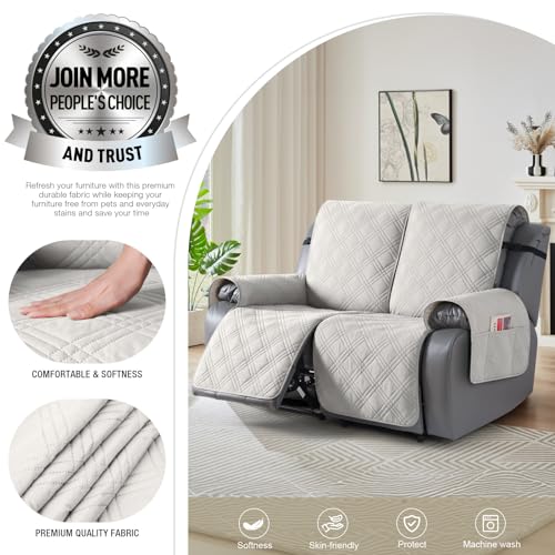 Image of TAOCOCO 100% Waterproof Loveseat Recliner Cover with Straps, Split Loveseat Covers for Reclining loveseat, Non Slip Reclining Sofa Cover Furniture Protector for Kids, Pets(2 Seater, Off White)