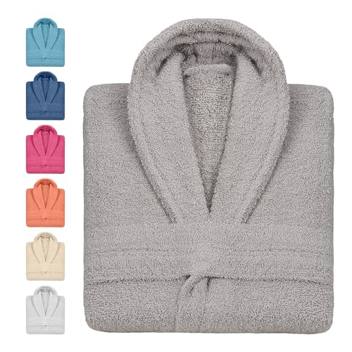 DECASATEXTIL - Albornoz Unisex – Albornoz de Ducha para Mujer y Hombre - 100% Algodón – 400gr – Rizo Americano - Bolsillos y Cinturón - Bata de Baño - Albornoz de Rizo (XL, GRIS PERLA)