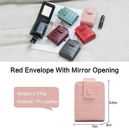 PORRASSO Lipstick Case Portable Mini Cosmetic Bag Women Lipstick Lip Gloss Bag with Mirror Travel Lipstick Holder for Storeing Lipstick Lip Glaze Powder Pink - Image 3