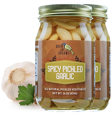 Green Jay Gourmet Pickled Garlic Cloves in a Jar - Spicy Pickled Garlic - Fresh Garlic Bulbs for Cooking - Simple, Natural Ingredients - Freshly Made - Subtly Infused, Pre-Prepared Garlic - 2 x 16 Ounce