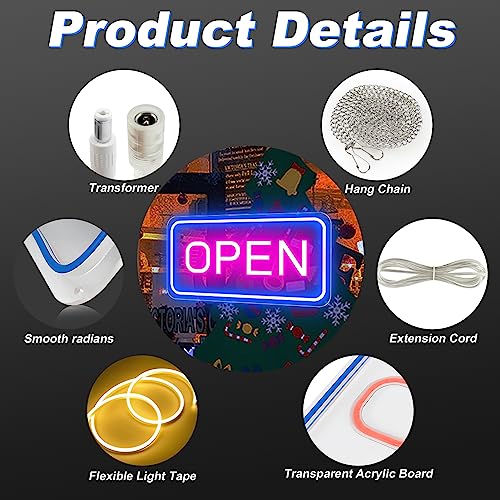 Neon Open Signs For Business, 16''X 9'' Led Open Sign, Super Bright Open Neon Sign (Blue&Pink), With On/Off Switch & Adapter, Neon Light Up Sign For Window Party Wall Bars Coffee Salon Club Hotel #TOP5