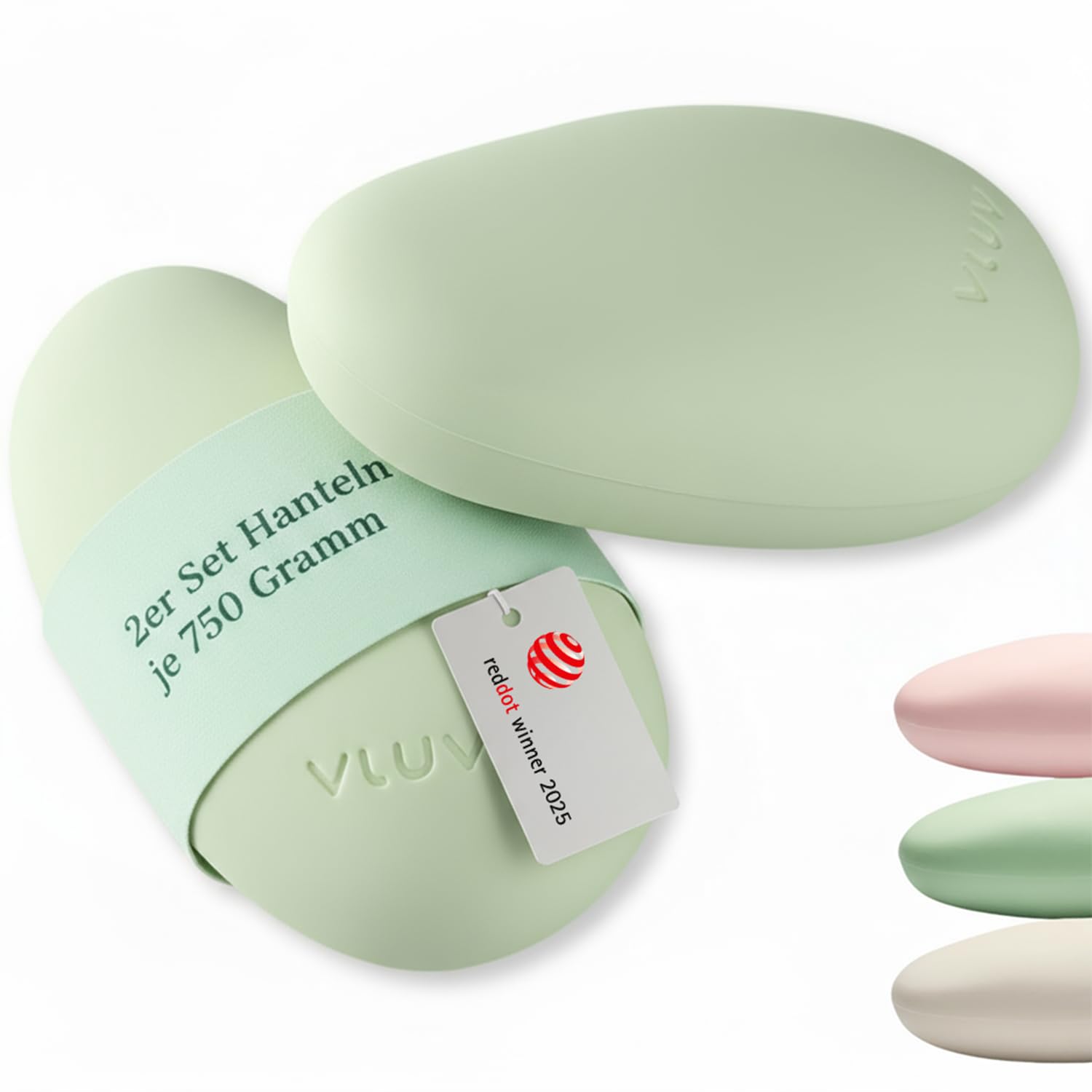 VLUV LIVT Toning Gewichte 750g, Kurzhanteln 2er Set, Avocado | Ergonomische Handgewichte, rutschfeste Silikonoberfläche, Hanteln Frauen und Männer, Fitness Gewichte für Training Pilates