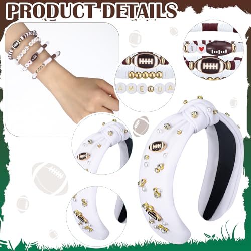 Suncalla 7 Pcs Football Game Day Accessories for Women Set Women\'s Fashion Football Headband Beaded Stretch Bracelets and Earrings with a Motivational Cards Mom Accessories Sport Lover Jewelry Gift