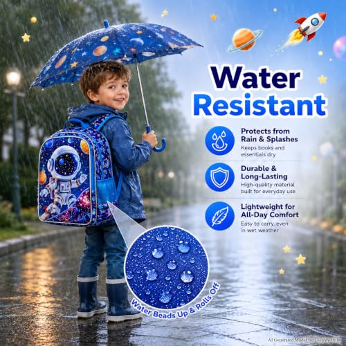 Image of 16 inch Space Boy Backpack, 3Pcs Astronaut Bookbag for Elementary Preschool Kindergarten, Kids School Backpacks with Lunch Box (Blue)