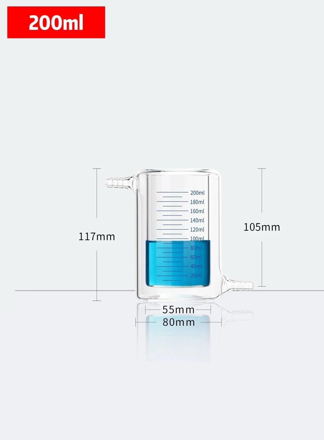 Probeta graduada de vidrio, Vasos de precipitados vidrio borosilicato calidad laboratorio, doble pared, con graduaciones dobles, 50 ml a 1000(200ml)