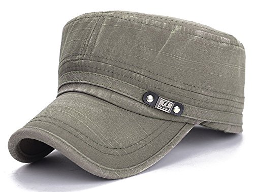 Image of QZUnique Adjustable Flat Top Cap Solid Brim Army Cadet Style Military Hat