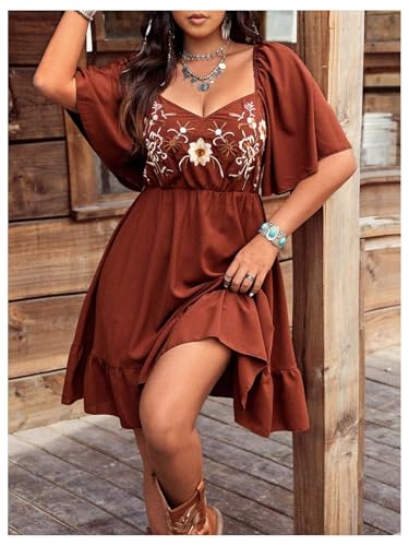 Image of Verdusa Women's Plus Size Western Boho Floral Dress Cowgirl Country Concert Vacation Outfits Flowy Summer Dresses