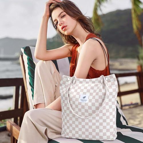 Image of Ayieyill Corduroy Tote Bag for Women Canvas Shoulder Cord Purse with Inner Pocket