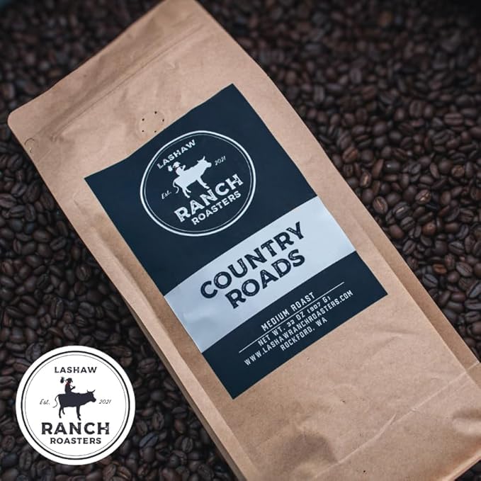 LaShaw Ranch Roasters - Country Roads Medium Roast Ground Coffee, Premium Quality, Non-GMO, 100% Arabica, Rich Bodied, 32oz Bag (Pack of 1)