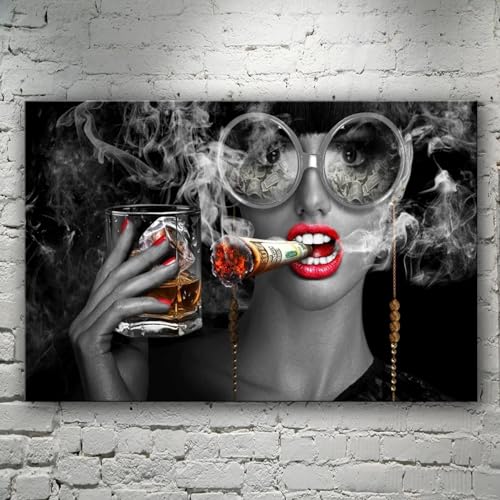 Toile femme fumant lunettes affiche murale scandinave décoration salon KEBIA