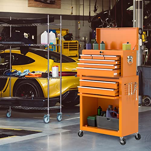 High Capacity Tool Chest Tool Box, Rolling Tool Chest With 8 Drawers, Portable Top Box With Lock, Garage Tool Storage Cabinet With Wheels, Keyed Locking System Toolbox Organizer(Orange) #TOP7