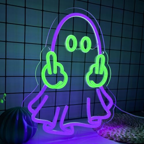 Image of Halloween Ghost Neon Signs for Wall Decor Terror Ghost Neon Light LED Hallowmas Ghost Party Decor Sign USB Powered, for Man Cave Bedroom Gaming Room Birthday Gift(13.3 * 10.4 In)