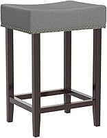 Vista 67 de ERGOMASTER Taburetes de bar, 29 pulgadas, modernos taburetes de sillín de madera, caqui/marrón, juego de 2