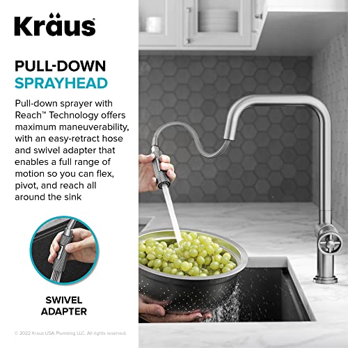 Kraus Urbix Industrial Pull-Down Single Handle Kitchen Faucet In Black Stainless Steel, Kpf-3126Sb #TOP6