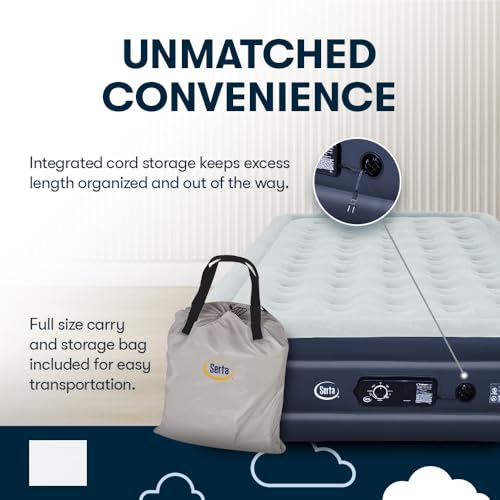 Image of Serta Raised Air Mattress with Never Flat Pump | Luxury Inflatable Mattress with Built in Air Pump to Ensure a Good Night's Rest | Heavy Duty Blow Up Mattress with Self Inflating Pump