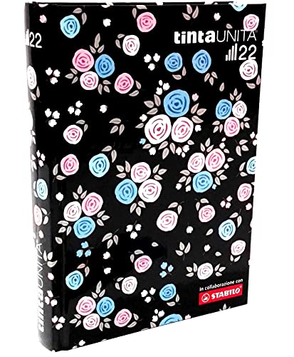 Agenda scolaire Pool Over couleur unie noir avec fleurs datées 2021/2022 12 mois + 3 stylos + 2 surligneurs + couverture de rangement + stylet 6 en 1 et porte-clés avec paillettes