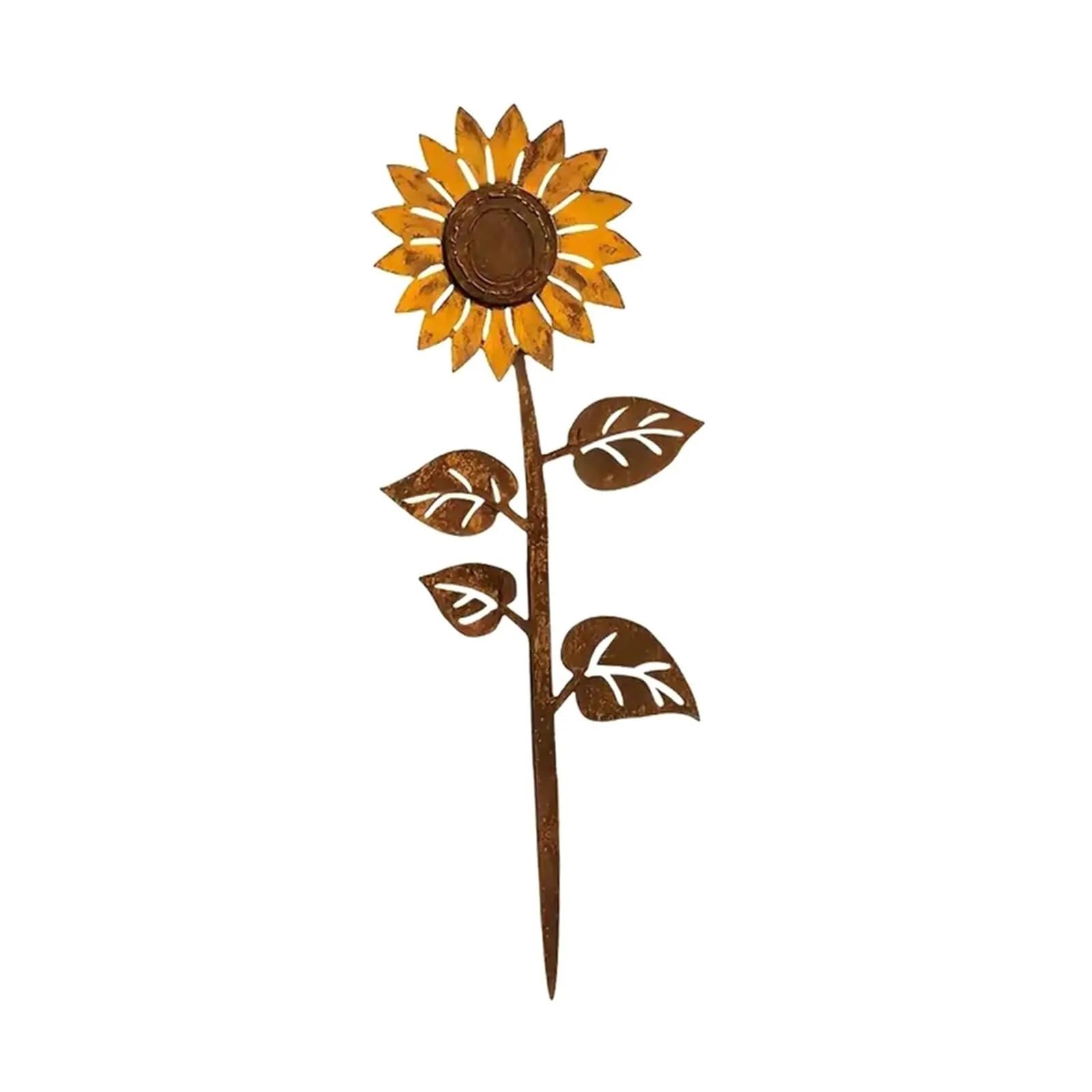 YONMLEDO Metal Flower Stakes 2pcs Sunflower Garden Stake Retro Outdoor Yard Decoration Figure For Garden Wall Ornament And Pathway Patio Accent