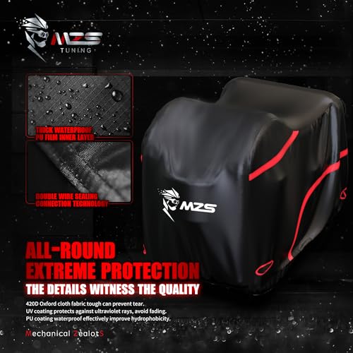 Image of MZS Mobility Scooter Cover - All Weather Outdoor Waterproof Protection Wheelchair Cover fit up to 48 inch 3 or 4 Wheel Scooters - Durable Vents Night Reflective Adjuster Buckle Lock-Holes Storage Bag