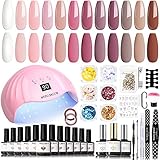 Modelones 12 Colors Gel Nail Polish Kit Starter with U V Light 48W LED Nail Dryer Lamp/Mirror & Matte Top and Base Coat/Essential Manicure Tool/Rhinestone Gems Natural Skin Tone Nail Art DIY Salon