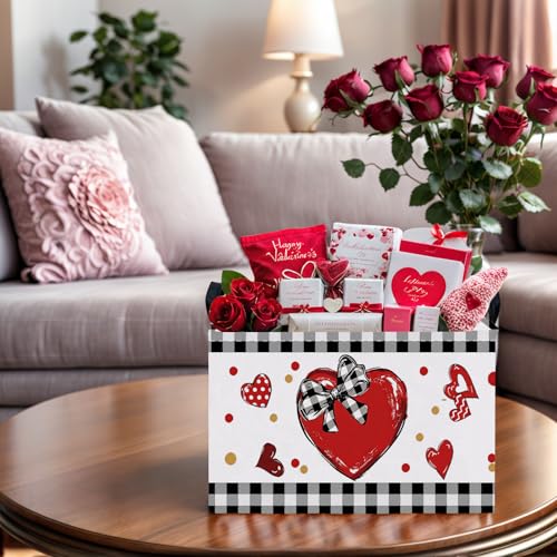 Image of Cute Large Valentine's Day Gift Basket Empty Heart Decor Storage Bin for Kid Baby Room Decor (Bow Big Love)