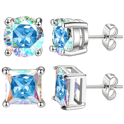 Image of NEWITIN 2 Pairs Silver Stud Earrings for Women Hypoallergenic Earring Stainless Steel Inlaid Cubic Zirconia Studs Earring Diamond Halo Stud Earrings for Women Men