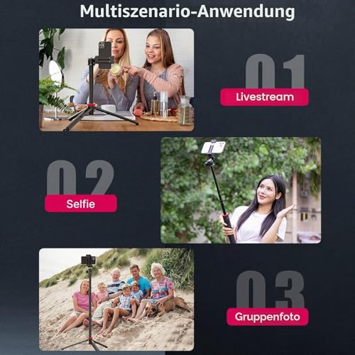 ULANZI MT-44 Handy Kamera Stativ 147cm 2in1 Selfie Stick Fernbedienung, 360° Kugelkopf, Cold Shoe Handyhalterung, 1/4\ Gewinde Kompakt Reisestativ Dreibein Tripod für DSLR-Kameras Canon Samsung iPhone
