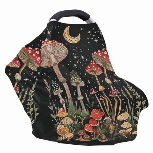 Image of Youngerbaby Mushroom Baby Car Seat Cover Nursing Breastfeeding Scarf Shawl Stretchy Infant Carseat Canopy for Stroller High Chair Shopping Cart Newborn Shower Gift