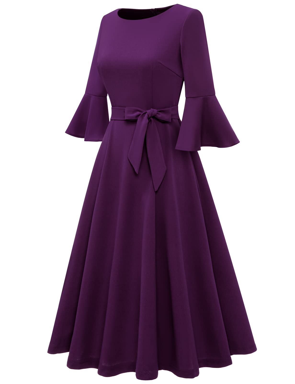 HomRain Elegante vestido de fiesta de cóctel con mangas acampanadas para invitada de boda, ajuste y acampanado, modesto, vestido de noche para iglesia