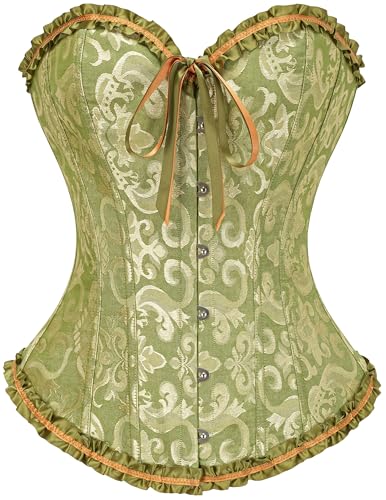Vrapo Light Green Corset Top for Women | Overbust Lace Up Waist Cincher Shapewear Lingerie - Size XS - 2