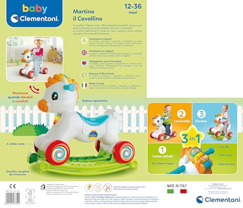 Baby Clementoni - Martino Il Cavallino, Ride On 3 In 1 Educativo Bambino 12-36 Mesi, Gioco Parlante Italiano E Inglese, Giocattolo Primi Passi Con Suoni E Luci, Made In Italy, Lingua Italiana, 17854 - 3
