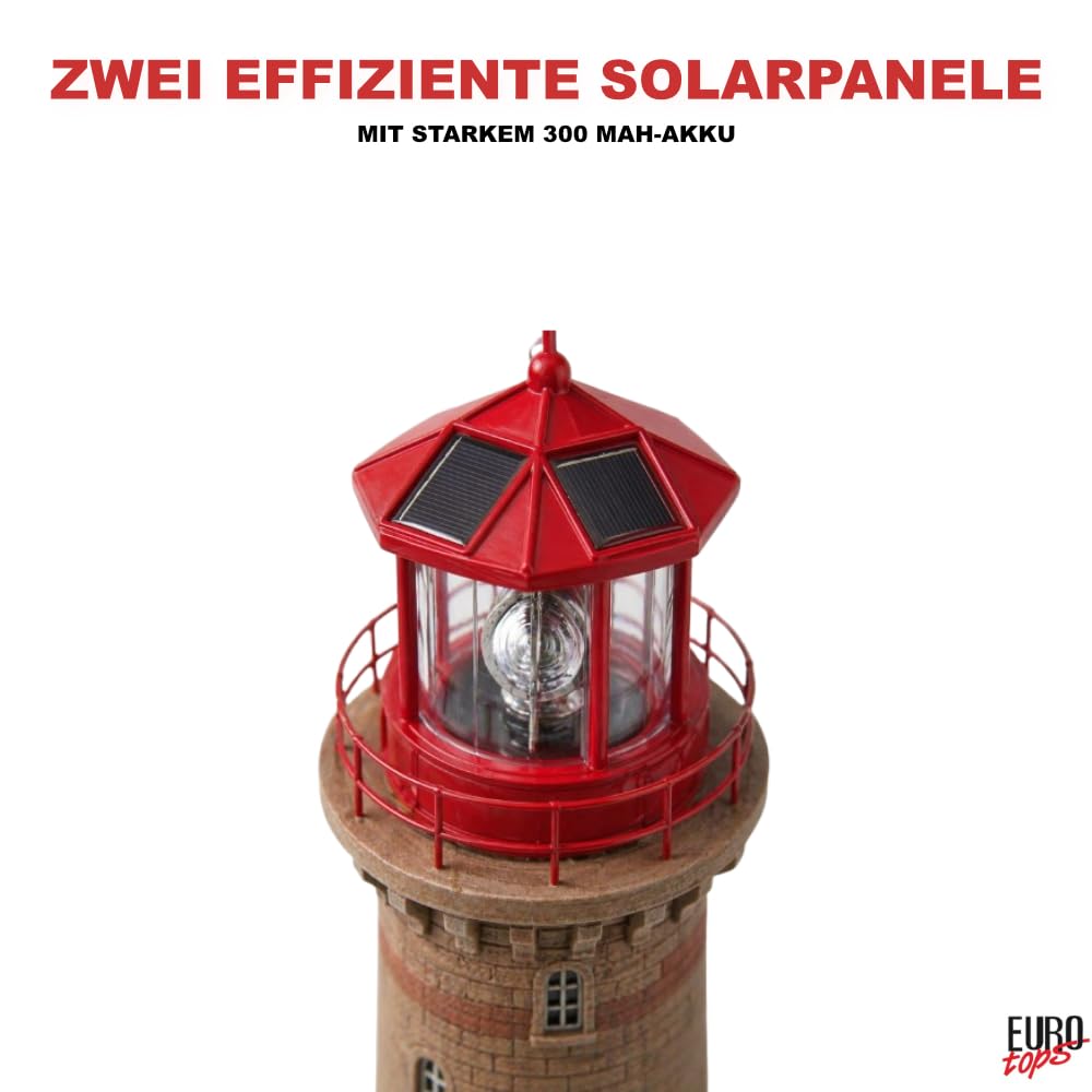 EUROtops Solar-Leuchtturm Kap Arkona Gartenleuchte LED mit Dämmerungssensor, handbemalte Maritime Deko, IP44