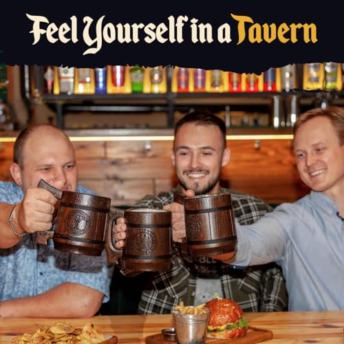 Telyar Chope à Bière en Bois 0.6L Idée Cadeau Original pour Noël Chope Design Loup – Image 4