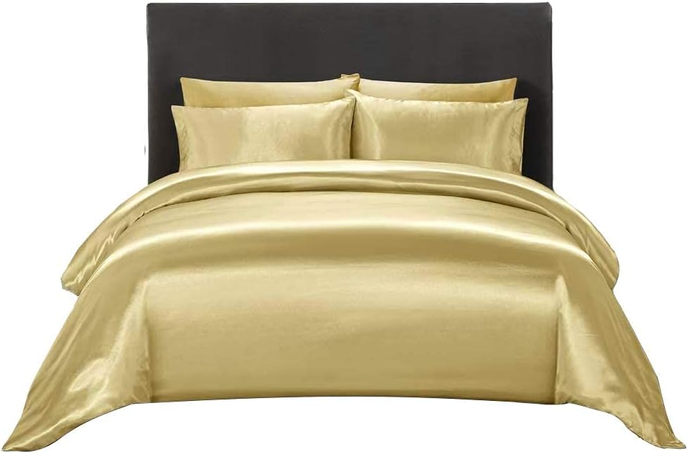 100% Pure Silk Satin Duvet Set with 2 Pillowcases Wrinkle Free Fade Resistant One Silk Satin Duvet Cover | Two Pillowcases | Cool Soft Silk Duvet Set (Rose Pink, Full/Queen)