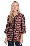 Ali Miles Woven Jacquard Button Front Jacket Wire Collar, Black Red Print, S