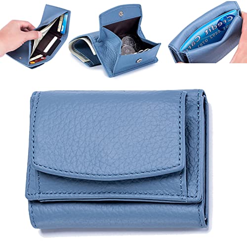 FETNHU Stuffdatas Wallet, Genuine Leather Rfid Blocking Card Holder Organizer Pocket Mini Wallet, Vegan Foldable Short Unisex Anti-Credit Card Fraud Folding Mini Wallets (A)