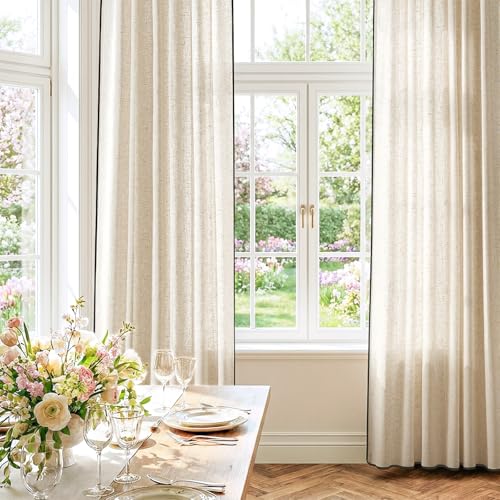 Image of jinchan Beige Linen Curtains with Black Trim Back Tab 50 x 84 Inch 2 Panels