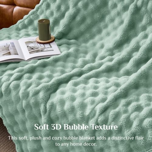Image of BEDELITE Sage Green 3D Fleece Bubble Twin Blanket for Bed, 60x80 Inches | Fluffy Throw Blanket for Couch Sofa Dorm Room Decor, Luxury Soft Warm Cozy Plush Fuzzy blankets Gift for Women, College Girls