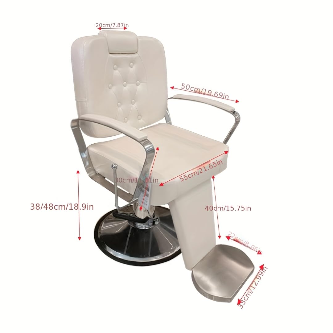 Poltrona da barbiere idraulica girevole a 360° reclinabile, in pelle PU impermeabile, colore bianco perla brillante, con poggiapiedi, multiuso per parrucchiere, trucco e tatuaggio