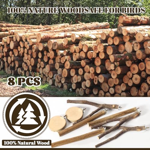 Image of 8 Pack 9 Inch Natural Wood Bird Perches for Cage, Wood Parrot Perch