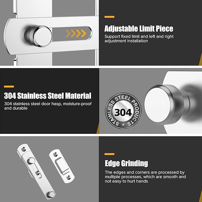 RKENZA(Pack of 1) Stainless Steel Barn Door Latch | Heavy Duty Flip Gate Lock for Sliding Doors, Cabinets, Closets & Wine Cellars (Silver) 2