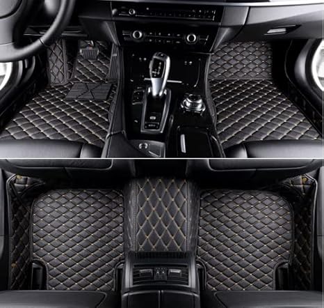 Custom Car Floor Mats for 99.99% Sedan SUV Sports Car Men Women Protection Full Coverage Pads Anti-Slip Leather Floor Lining All Weather Car Floor Mats (Black Gold)