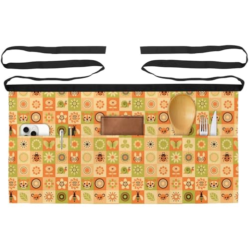 Tablier court de chef 3 poches aux motifs originaux abeille et tigre