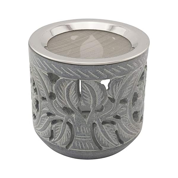 Räucherstövchen aus indischem Speckstein mit Edelstahl-Sieb und Metallscheibe – Design „Shiva – H 9 cm – Bild 5