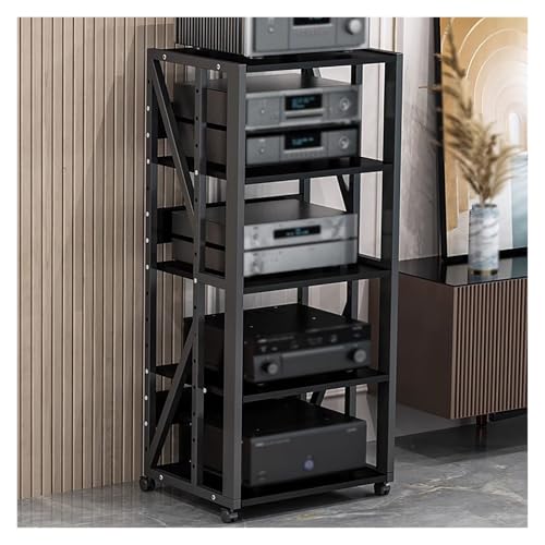 5 Tier AV Media Stand Corner Audio Video Tower, Home Office Living Room Stereo Compontent Cabinet Shelving For Record Player Speakers, Game Console Storage Shelf TV Stand, Large Entertainment Center(B